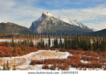 Mount Rundle and Vermilion Lakes in winter, Canadian Rockies, Canada