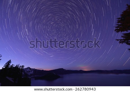 Crater Lake and Star trails, Oregon