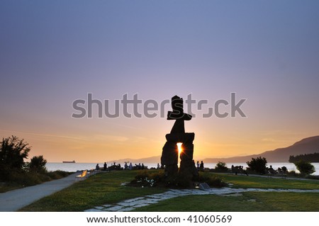 Olympic symbol - Inukshuk at English Bay, Vancouver