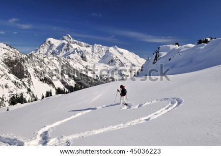 Snowshoeing girl in Mt Baker - Snoqualmie National Forest