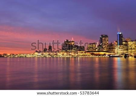 Downtown Vancouver at sunrise in winter morning