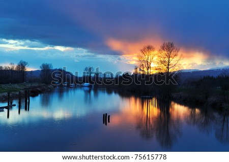 Alouette River Raining Sunset, Pitt Meadows, British Columbia