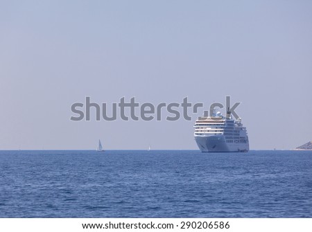 Zadar, Croatia - June 7- 2015 : Cruise liner silver spirit is  cruising in the Croatian sea. Build in 2009 carry 540 people on board .Trveling to Croatia, Greece and Turkey.