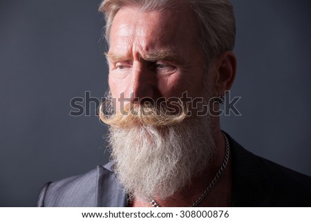 Portrait of a beard man with a long white beard.