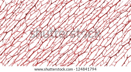 Thorny rose lines, diagonally placed in a row, colored in red, slightly fading into absolute white