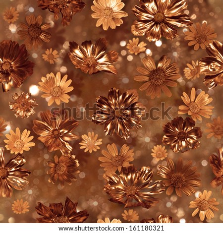 repeatable, gilded flower buds with two kinds of surfaces, glittering and shiny, partially with liquid gold on them, studio photographed, in depth of field
