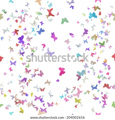 multicolored, flying paper butterflies, in digitally shifted color changes, repeatable and isolated on white