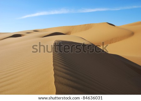 Desert in Hasi Labied, Moroco, Africa. Interesting colored sand dunes. Popular travel destination