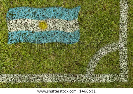 Flag of Argentina painted on football pitch
