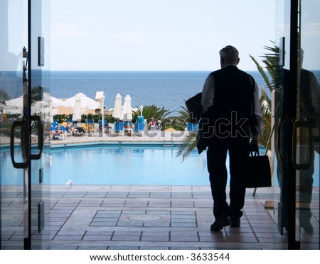 old man going to a sea in resort