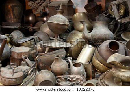 antique shop with old metal things at oriental market