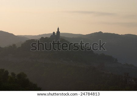 morning bulgarian landscape with old tower on a hill