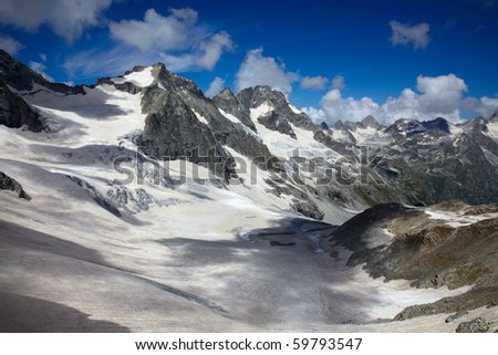 Extreme landscape of high mountains with ice fields
