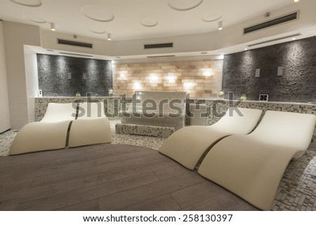 sun beds in hotel spa interior