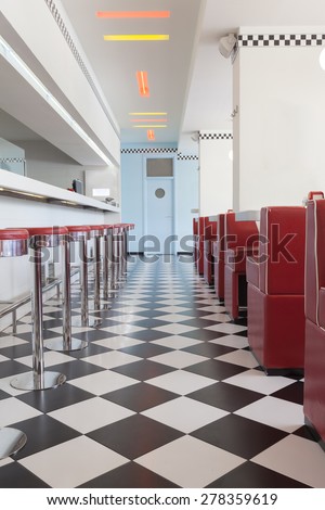 black and white tiles in restaurant diner