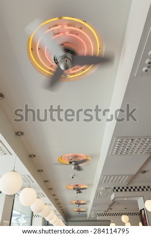 ceiling fans in american diner restaurant