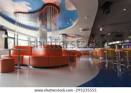 orange futuristic club interior