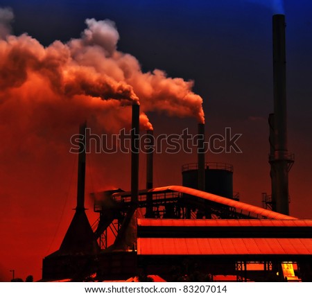 air pollution from palm oil mills at sunset