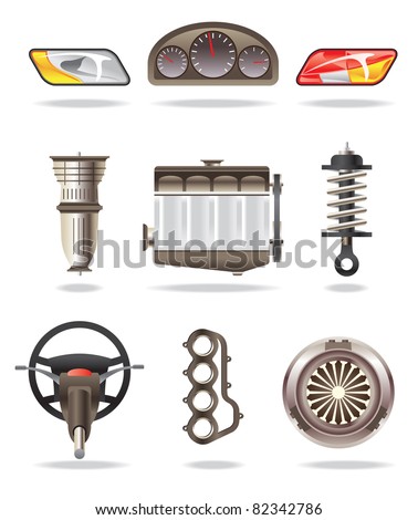 Stock Parts  Cars on Stock Vector   Car Parts   Vector Illustration