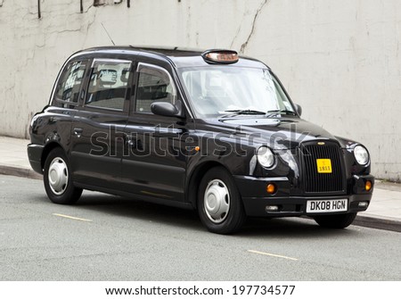 Liverpool, England - July 12, 2011: Typical british taxi cab manufactured by LTI (London Taxi International) parked in a Liverpool side street.
