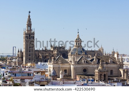 Seville cathedral with Giralda and Church of Annunciation as seen from Metropol Parasol lookout