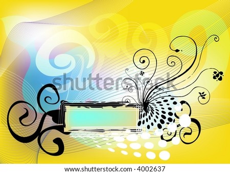frame for text with retro flowers, halftone pattern and abstract background