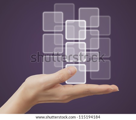 button on the palm, on light purple background.