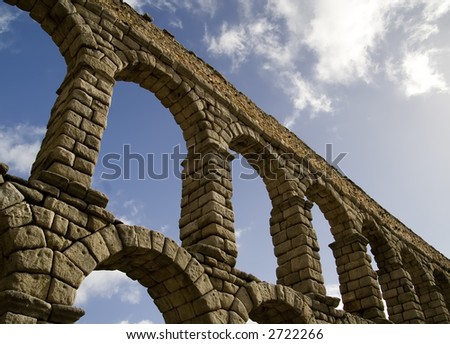 Roman Aquaduct in Segovia, Spain.  Built in the second half of the 1st century AD, it is one of the most significant and best-preserved monuments left by the Romans on the Iberian Peninsula