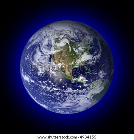 View of the earth from space with a blue halo around it.