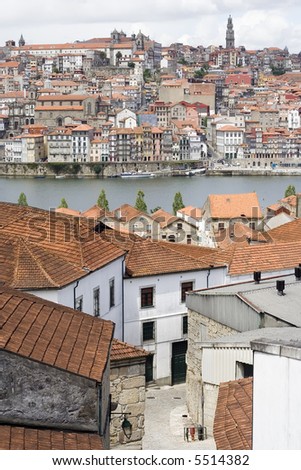 View of narrow streets and Porto from Vila Nova da Gaia, across the river Douro from Porto in Portugal.