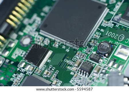 Close-up of PCB with short depth of field