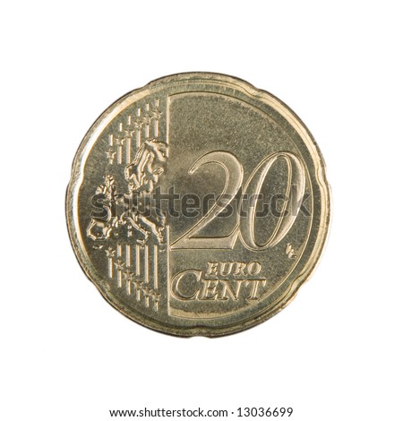 Close-up of an uncirculated twenty Euro cent coin.
