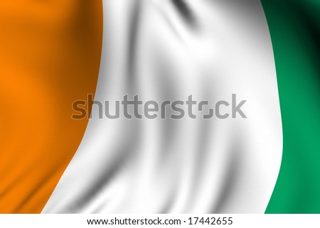 Rendering of a waving flag of the Ivory Coast with accurate colors and