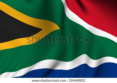 Rendering of a waving flag of South Africa with accurate colors and design and a fabric texture.