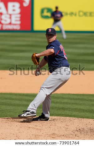 JUPITER, FL USA - MAR. 24: Red Sox reliever Brandon Duckworth pitches during the Boston Red Sox vs. Florida Marlins spring training game on March 24, 2010 in Jupiter, FL.