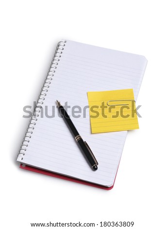 White Notepad with yellow note and black pen on white background
