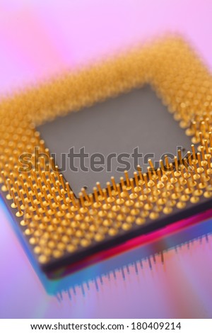 Computer cpu processor chip on purple background