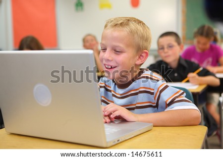 Elementary school student working on computer