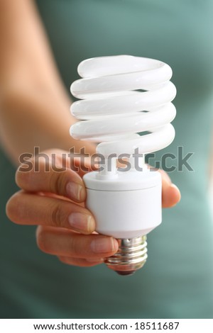 Hand holding energy efficient light bulb