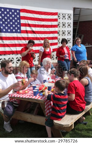 Large family gathering for a 4th of July barbecue