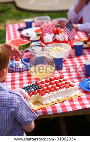Food on table at 4th of July Barbecue
