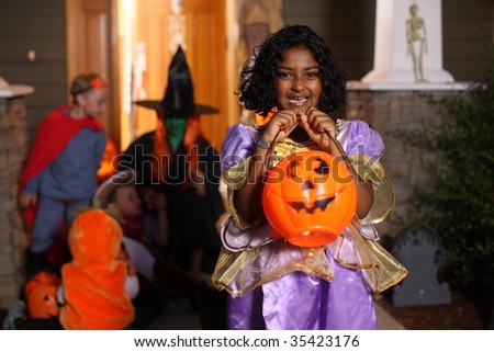 Girl in costume at Halloween party