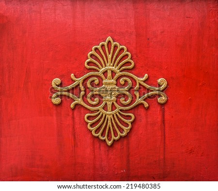 The old art of Oriental Chinese design on red concrete wall for interior and exterior
