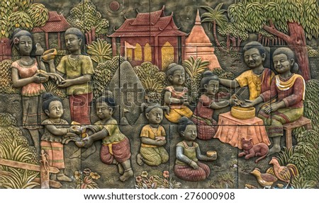 Vintage handicraft stone image of traditional Thailand New Year. The new year is also called The Songkran festival