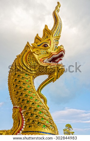 The religion art of Naga head statue in Thailand Buddhist temple
