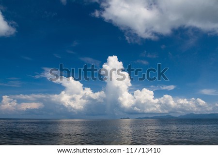 Blue and White concept,Deep blue sea sky and white cloud
