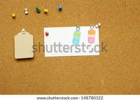 Greeting card for your message on cork board background,Happy time concept