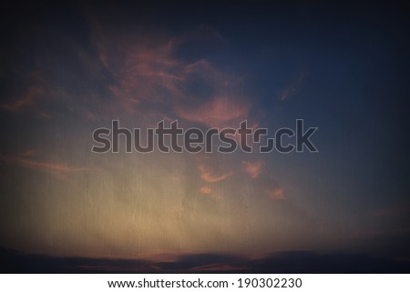 Blue sky and pink cloud with morning light in vintage style