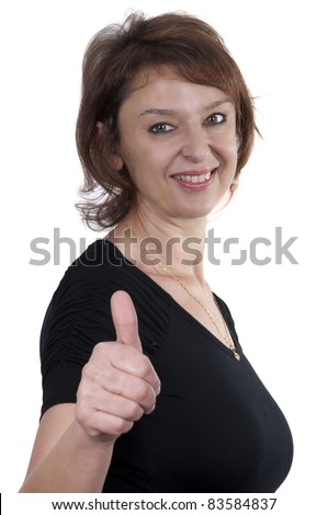 stock photo : beautiful brunette mature woman giving thumbs up with white ... stock photo : beautiful brunette mature woman giving thumbs up with white ...