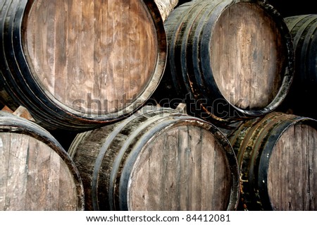 Wine barrels in a wine cellar in lanzarote